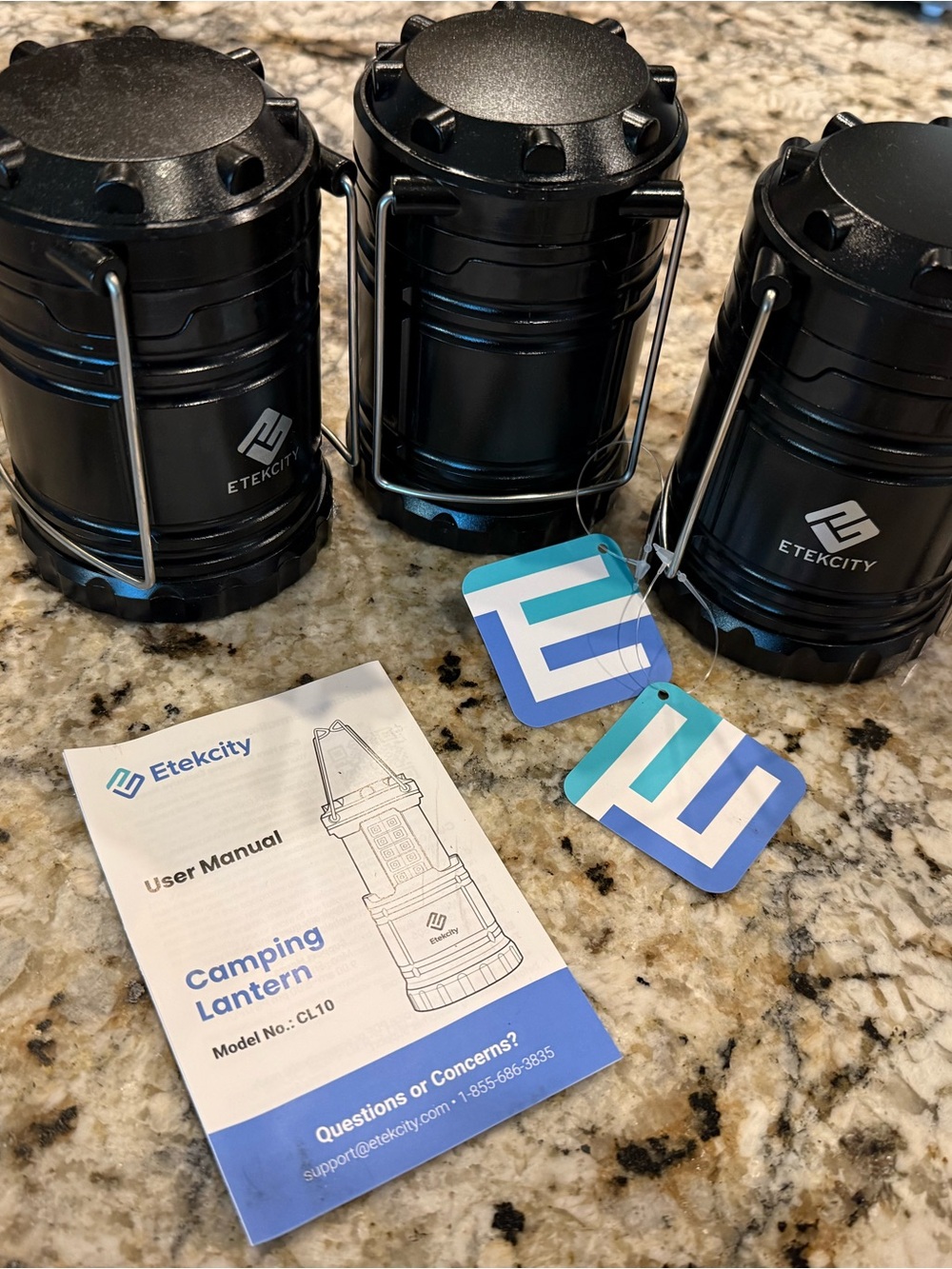 Lot of 3 Etekcity Black Collapsible Camping Lanterns